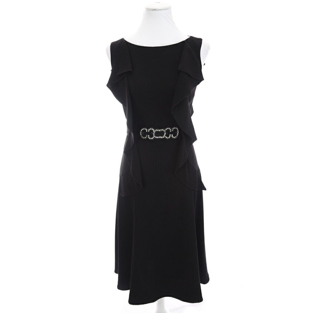 Rickie Freeman Teri Jon Sz 2 Black Ruffle Fit and Flare Beaded Belted Dress